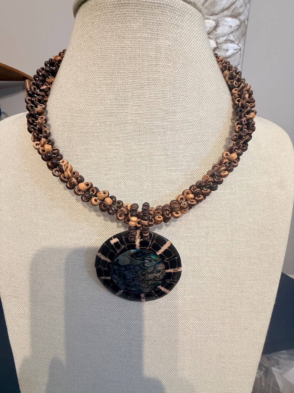 Vintage 16” Abalone Shell Mosaic Statement Necklace